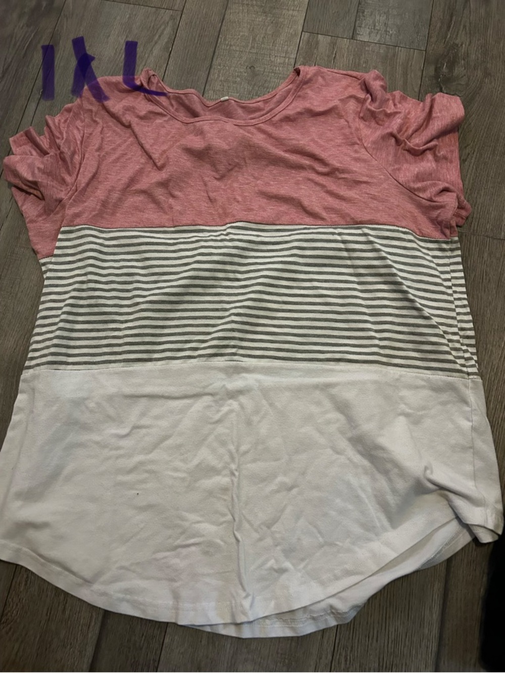 Colorblock Striped Tee - Pink, Gray & White